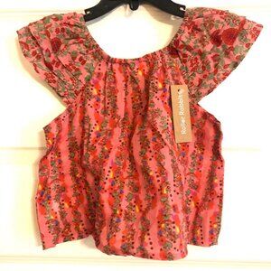 NWT ROLLER RABBIT Peasant Top Pink Floral Boho Blouse 24mos